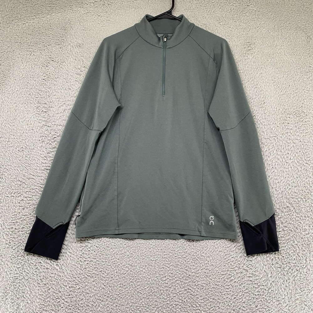 On Running Weather Shirt Mens Medium Green Long Sleeve 1/4 Zip Performance Top
